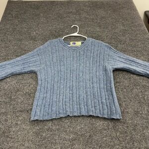 Vintage Spin Sweater Womens L Blue Wool Ribbed V-Neck Casual Retro
